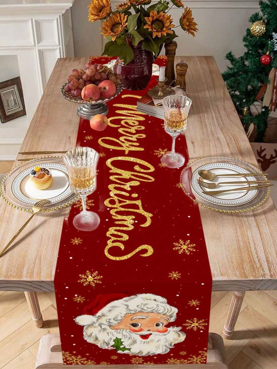 Gingerbread Man Christmas Table Runner, 35x180cm Polyester Holiday Table Flag, Festive Dining Room Décor for Christmas & Winter Home Use