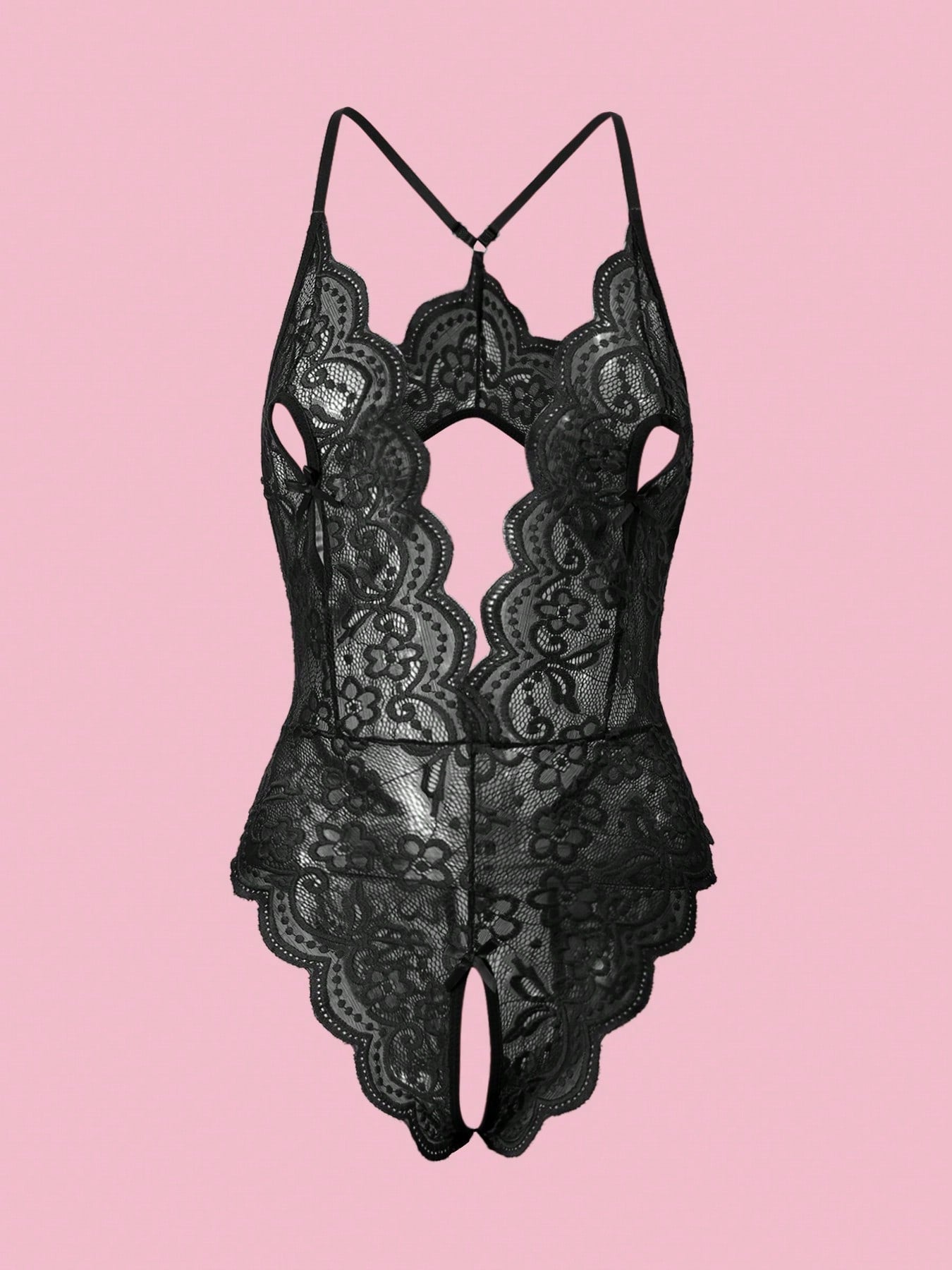 Deep V Lace Backless Bodysuit, Crotchless Open Bra Erotic Lingerie & Underpants, Women's Sexy Clothing