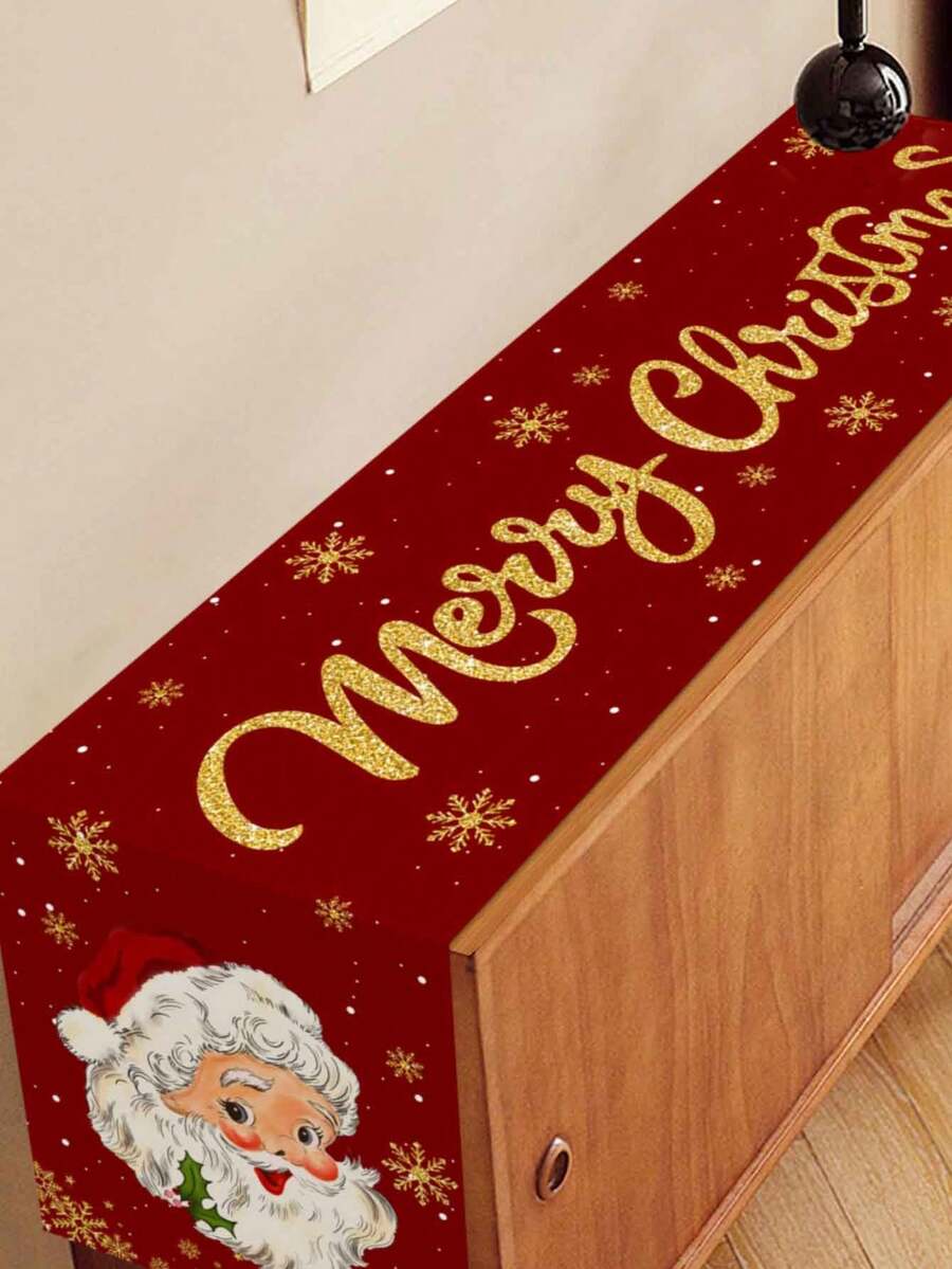Gingerbread Man Christmas Table Runner, 35x180cm Polyester Holiday Table Flag, Festive Dining Room Décor for Christmas & Winter Home Use