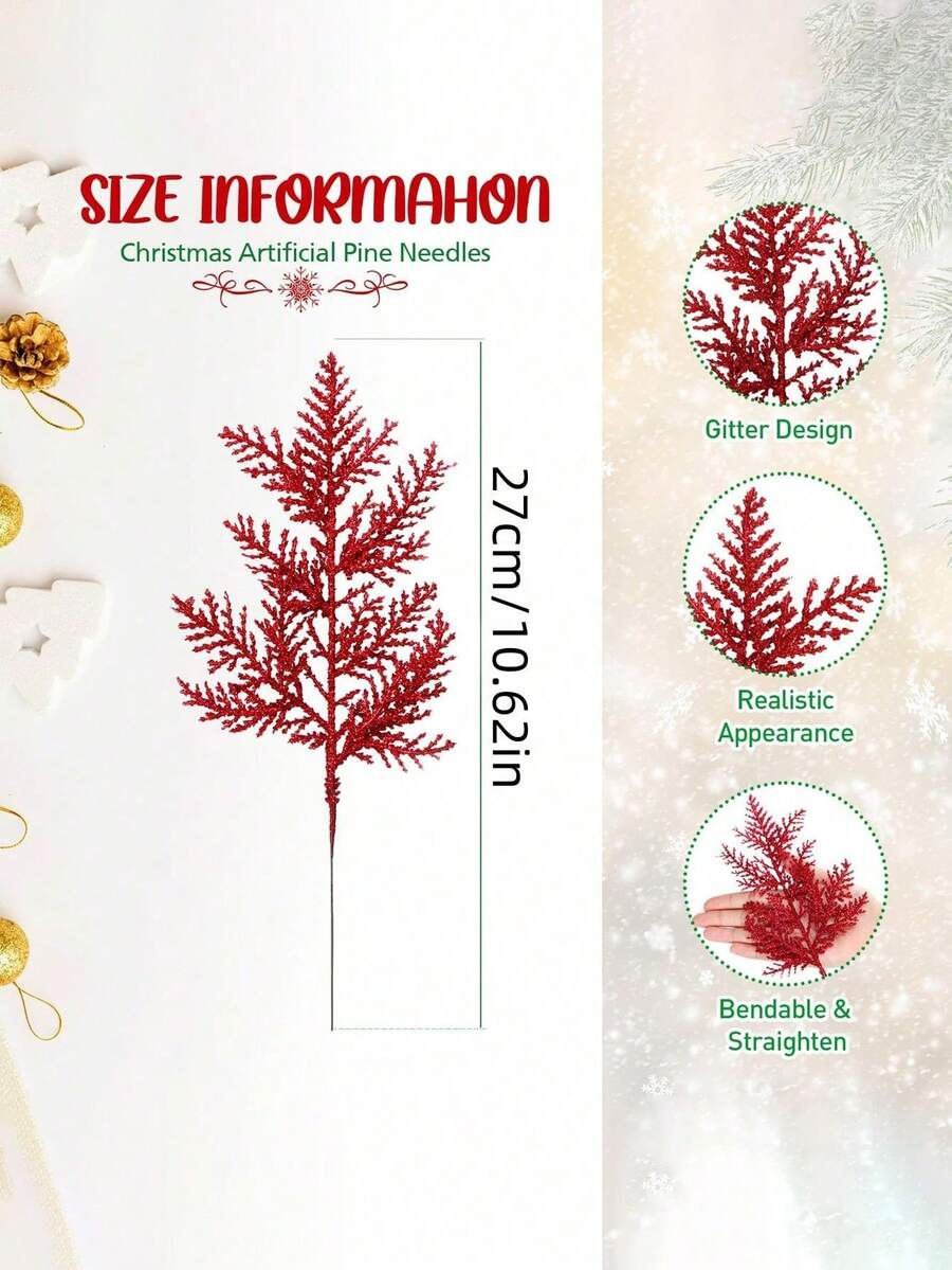 20pcs Glitter Cedar Pine Needles with Sequins, Artificial Blue and Pink Leaves for DIY Garlands, Wedding Bouquets, and Winter Holiday Home Decor