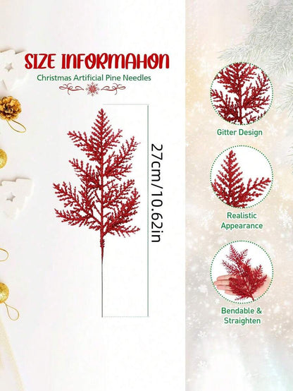 20pcs Glitter Cedar Pine Needles with Sequins, Artificial Blue and Pink Leaves for DIY Garlands, Wedding Bouquets, and Winter Holiday Home Decor