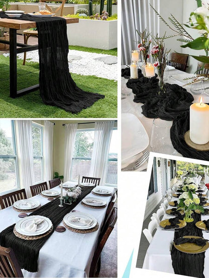 Wrinkled Cheesecloth Table Runner for Weddings and Holidays, Elegant Table Centerpiece Cloth for Christmas Dining, Birthdays, and Romantic Events