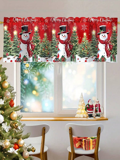 Santa Claus & Snowman Christmas Curtain Valance, 1–2 Piece Polyester Window Decor with Rod Pocket for Kitchen, Living Room or Bedroom