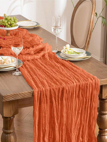 Wrinkled Cheesecloth Table Runner for Weddings and Holidays, Elegant Table Centerpiece Cloth for Christmas Dining, Birthdays, and Romantic Events