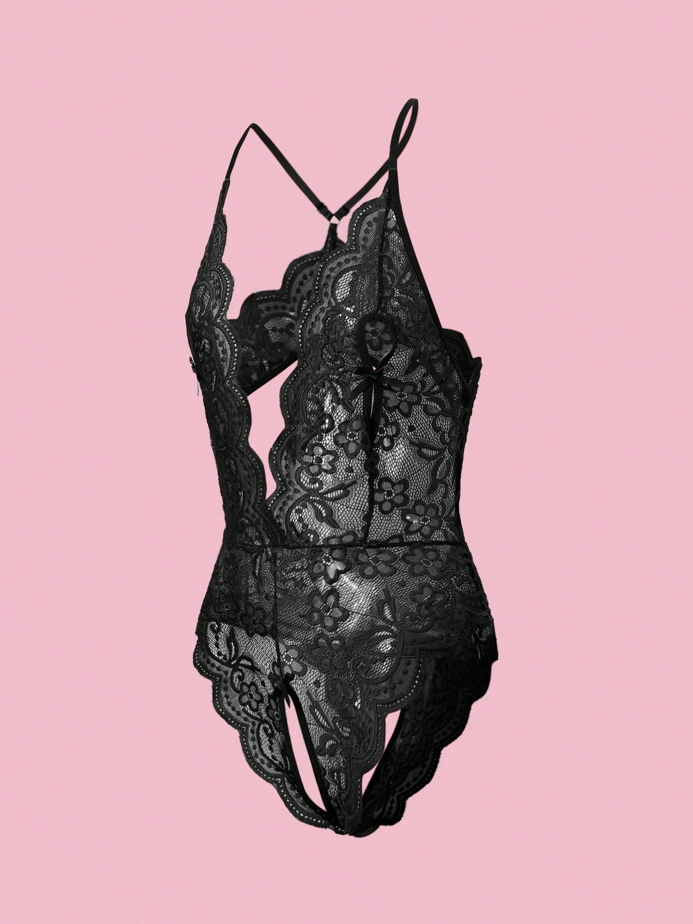 Deep V Lace Backless Bodysuit, Crotchless Open Bra Erotic Lingerie & Underpants, Women's Sexy Clothing