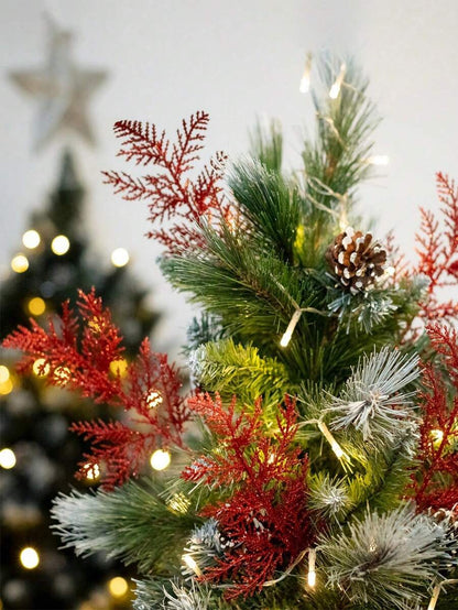 20pcs Glitter Cedar Pine Needles with Sequins, Artificial Blue and Pink Leaves for DIY Garlands, Wedding Bouquets, and Winter Holiday Home Decor