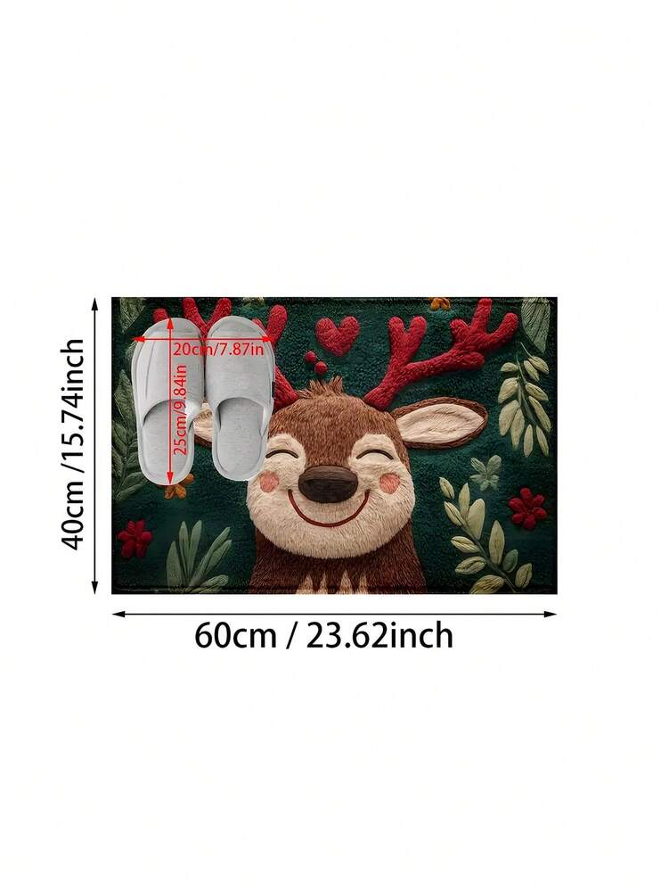 Fluffy Christmas Deer Microfiber Bath Mat, Quick-Dry and Absorbent Holiday Floor Rug for Bathroom, Kitchen or Home Decor