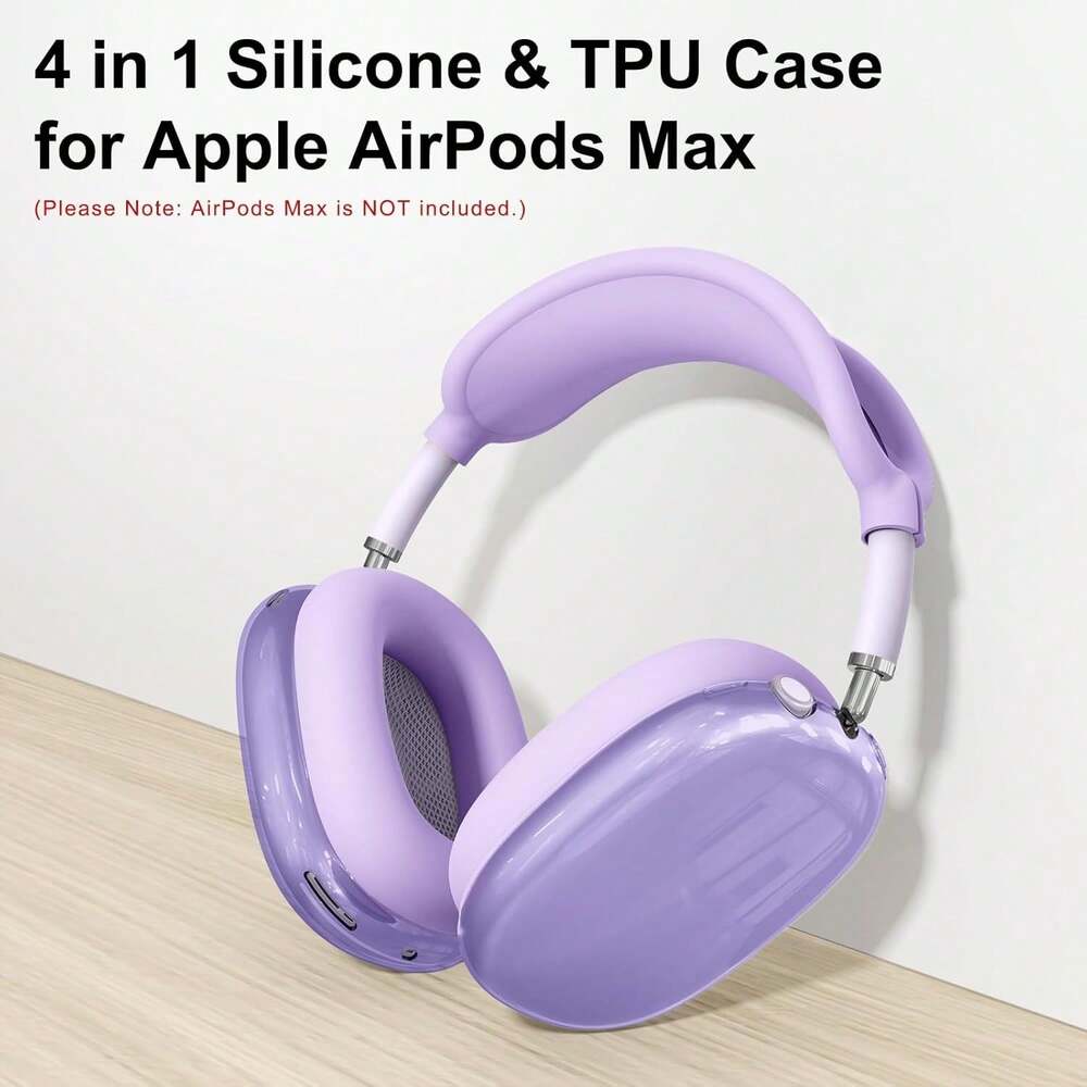 4-in-1 Clear Silicone Protective Set for AirPods Max, Transparent TPU Headband & Ear Cup Covers, Anti-Scratch Compatible with AirPods Max (USB-C)