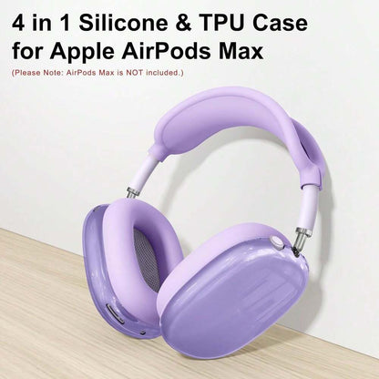 4-in-1 Clear Silicone Protective Set for AirPods Max, Transparent TPU Headband & Ear Cup Covers, Anti-Scratch Compatible with AirPods Max (USB-C)