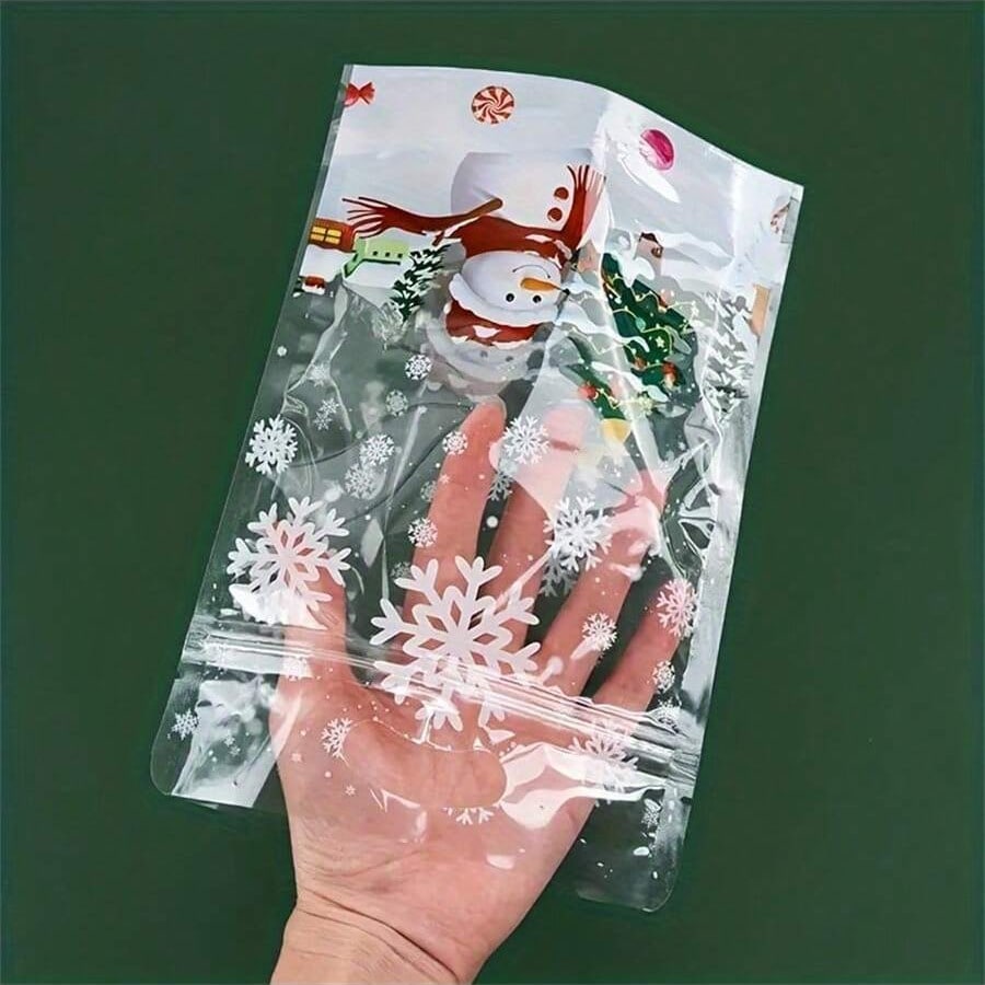 10/50/100pcs Christmas Candy Gift Bags, Transparent Snowflake Treat Bags for Cookies & Snacks, Holiday Packaging for Parties & Home Use