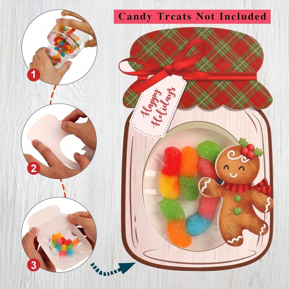 48-Pack Christmas Mason Jar Card and Treat Bag Set, Cute Holiday Party Favors for Classroom Activities, Gift Exchange, and Xmas Stocking Stuffers