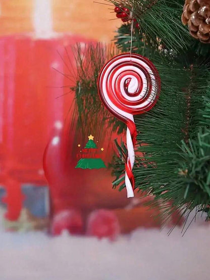 5pcs 5-Inch Christmas Candy Ornaments, Red and White Lollipop Decorations, Fun Hanging Props for Christmas Trees, Fireplaces, and Holiday Scenes