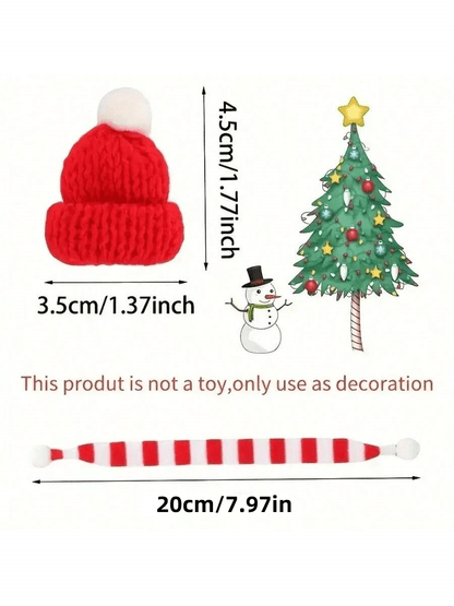 10pcs Mini Christmas Hat and Scarf Set, Knit Santa Doll Accessories for Bottle Caps, Table Decor, and Dollhouse Holiday Decorations