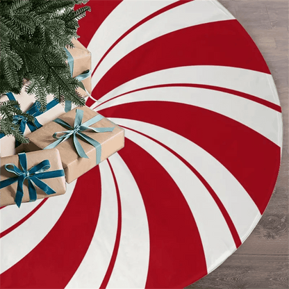 Peppermint Candy Christmas Tree Skirt, Rustic Red & White Swirl Design, Cozy Holiday Decoration for Living Room & Office