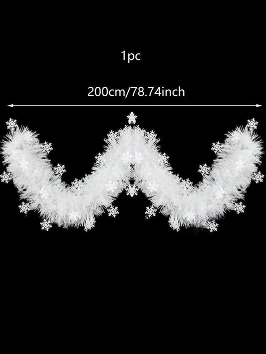 Snowflake Christmas Garland Decoration, White Winter Hanging Ornament for Wall, Stairs, or Tree, Perfect for Home, Party, or Fireplace Decor