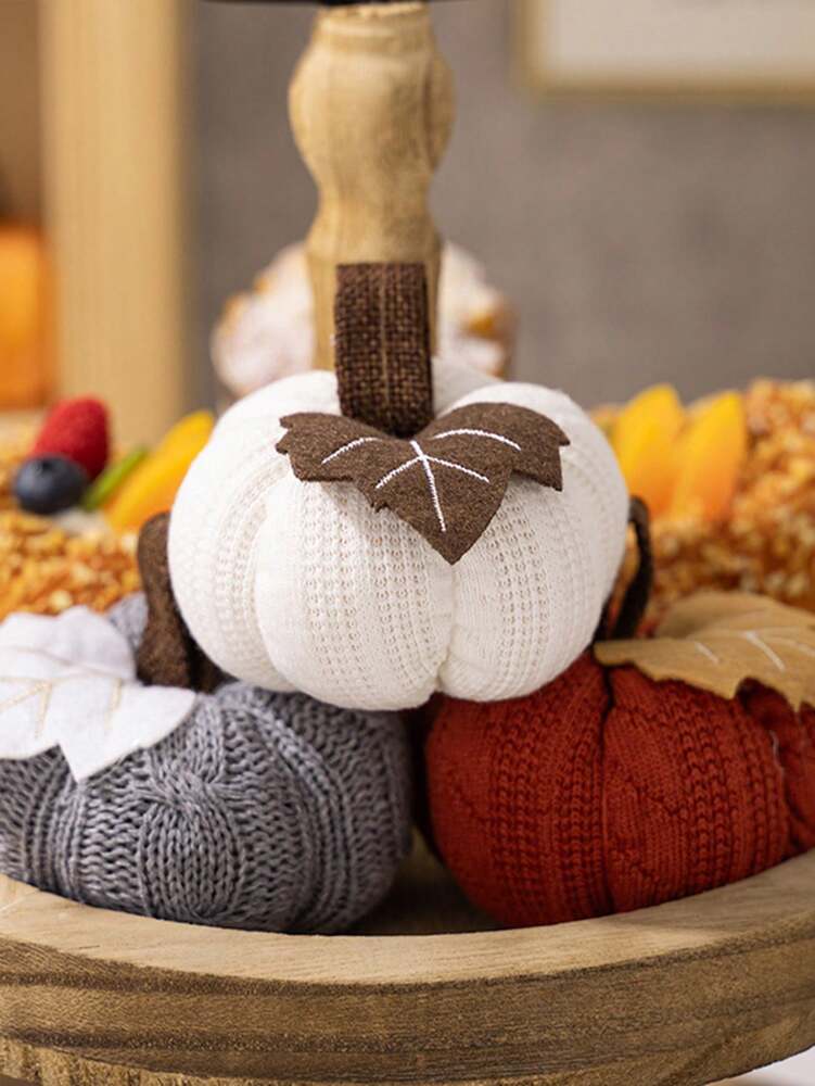 Knitted Orange Pumpkin Hanging Decoration, 1/3pcs Thanksgiving Harvest Ornaments for Home, Table, or Party Displays, Autumn and Fall Festival Decor