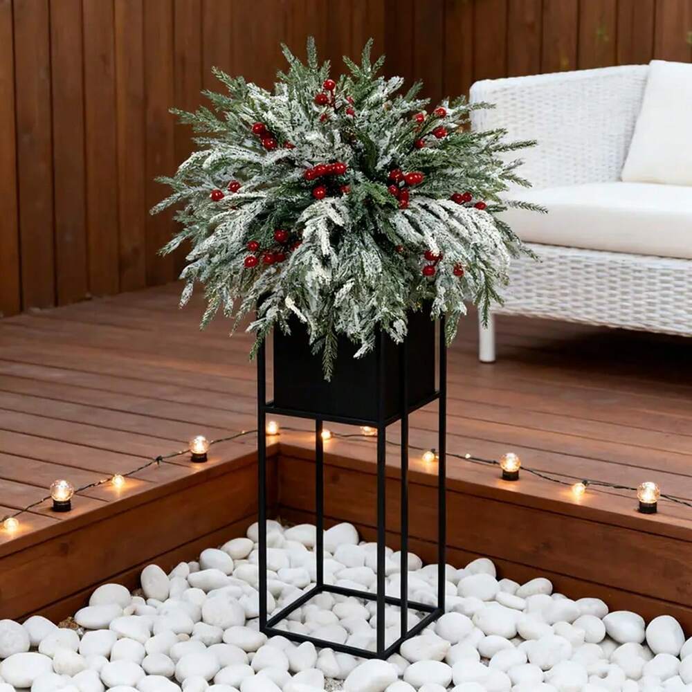 Artificial Pine Branches with Red Berries (2/10pcs), 14-Inch Realistic Greenery for Christmas Wreaths, Canes, Vases, and Holiday Tree Decorations