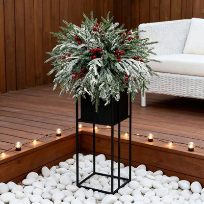 Artificial Pine Branches with Red Berries (2/10pcs), 14-Inch Realistic Greenery for Christmas Wreaths, Canes, Vases, and Holiday Tree Decorations
