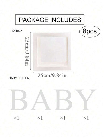 8pcs Transparent Baby Shower Boxes Set, 25cm Letter Balloon Boxes for Gender Reveal Party, Baby Boy or Girl Shower Decorations and Photography Props
