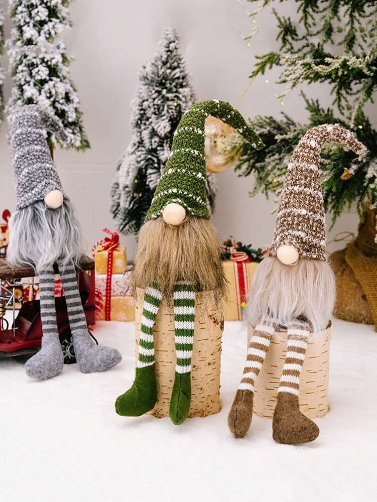 Christmas Faceless Gnome Doll with Spiral Hair, Cute Sitting Elf Decoration for Desks, Tables & Holiday Home or Office Decor