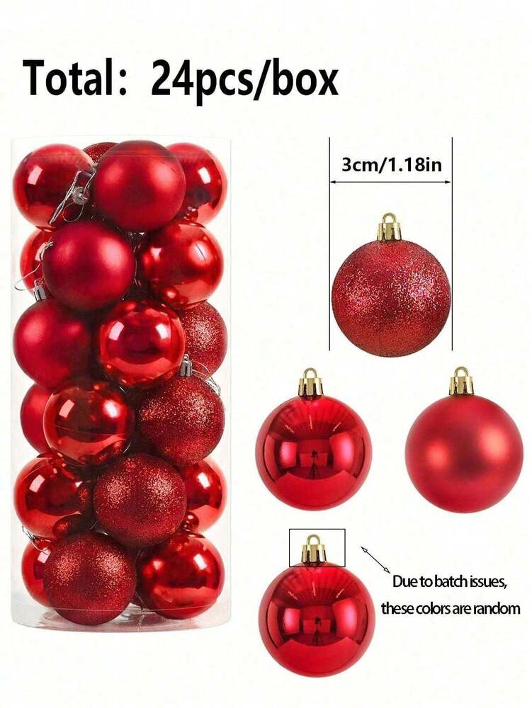 Red Shatterproof Christmas Ball Ornaments (24pcs/1pc), 1.5-Inch Pre-Strung Hanging Tree Decorations, Perfect for Holiday, Wedding, and Party Decor