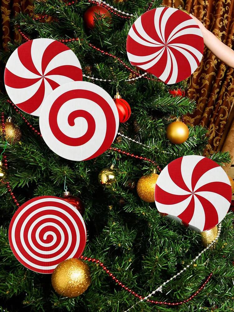 8pcs/4pcs/1pc Peppermint Lollipop Christmas Tree Picks, Red & White Candy Ornament Decorations for Holiday Trees, Floral Arrangements & Home Decor