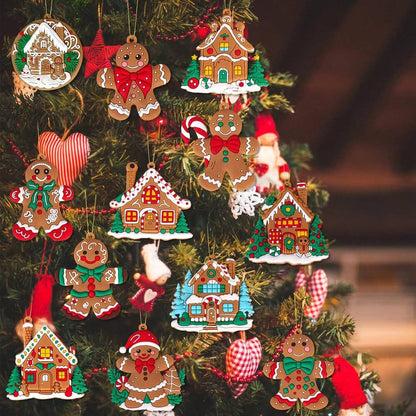 12pcs Gingerbread House Hanging Ornaments, Cute Christmas Tree Decorations for Home, Parties, and Holiday Gift Giving