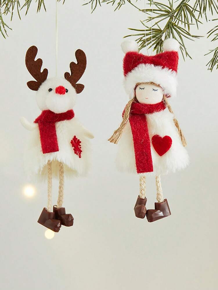 Christmas Girl Hanging Ornament, Soft Fabric Pendant with Santa Hat & Snowflakes, Cute Christmas Tree Decoration for Holiday Home Decor