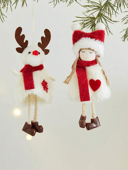 Christmas Girl Hanging Ornament, Soft Fabric Pendant with Santa Hat & Snowflakes, Cute Christmas Tree Decoration for Holiday Home Decor