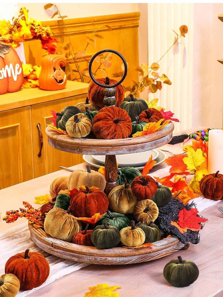 6pcs Faux Velvet Fabric Pumpkins, Elegant Fall Decorations for Home, Perfect for Thanksgiving Centerpieces, Weddings, or Farmhouse Table Displays