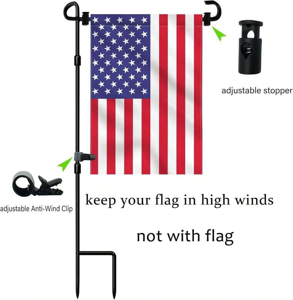 Garden Flag Stand Holder with Stopper and Clip, Powder-Coated Metal Pole for Outdoor Seasonal Flags, Weatherproof Yard and Lawn Decoration Display