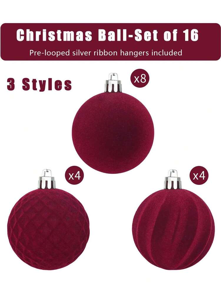 16pcs Velvet Christmas Ball Ornament Set, 2.8" Shatterproof Decorative Foam Spheres, Elegant Holiday Tree Decorations for Home Decor