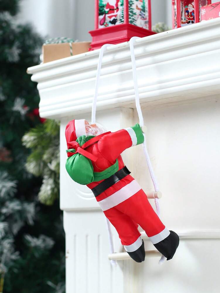 Santa Claus Climbing Rope Ornament, Cute Christmas Hanging Decoration for Fireplace, Window or Tree, Festive Holiday Home Decor