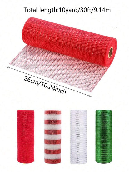 10 Yards Christmas Glitter Mesh Ribbon Roll, Shimmering DIY Craft Material for Gift Wrapping, Flower Bows, and Holiday Wreath Decorations