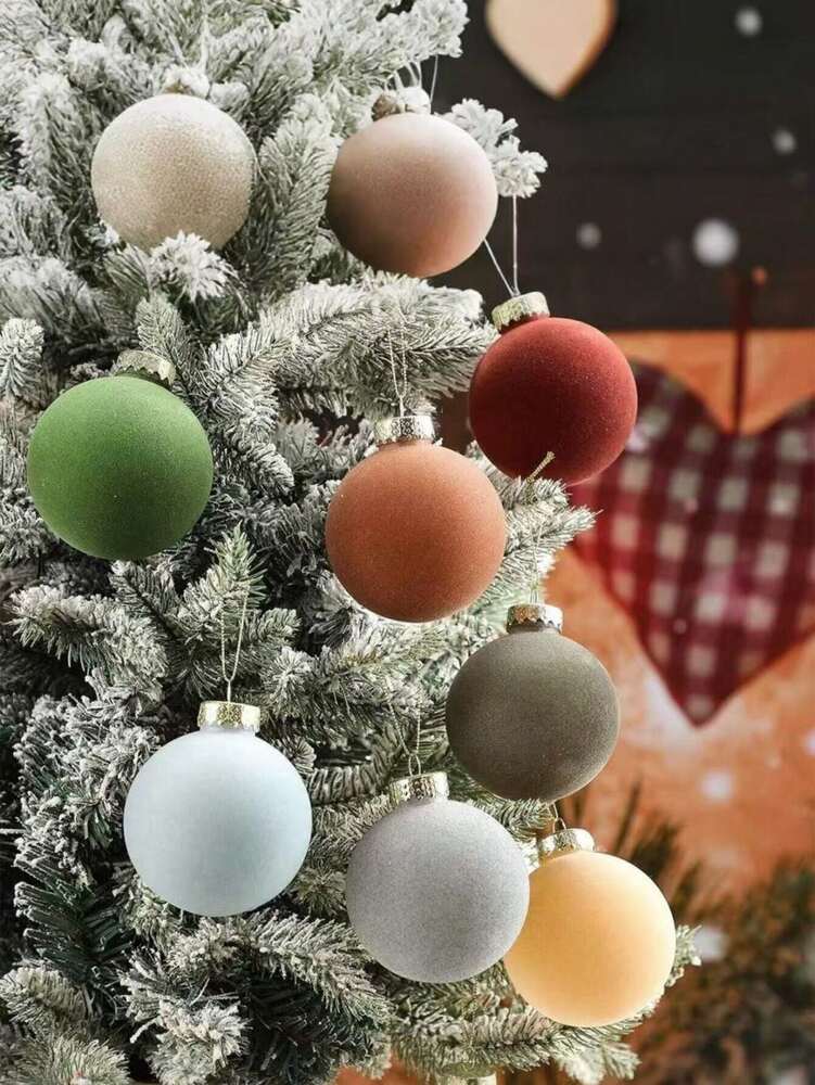 12pcs Velvet Flocked Christmas Decoration Balls, Drop-Proof Plastic Ornaments, Elegant Tree Baubles for Parties, Birthdays, or Holiday Photoshoots