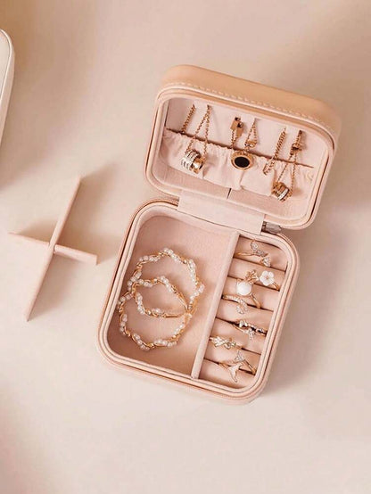 Custom Initial Travel Jewelry Organizer Box, Compact Case for Rings, Necklaces & Earrings