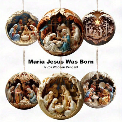 12-Piece Wooden Nativity Scene Set, Hand-Carved Christmas Manger Figures for Table & Shelf Display, Rustic Religious Holiday Home Decor Gift