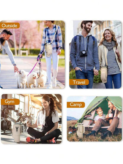 Portable 40oz Tumbler Cup Case with Adjustable Strap, Dual Storage Pockets for Travel or Outdoor Use, Functional Fitness Cup Cover and Wallet Combo