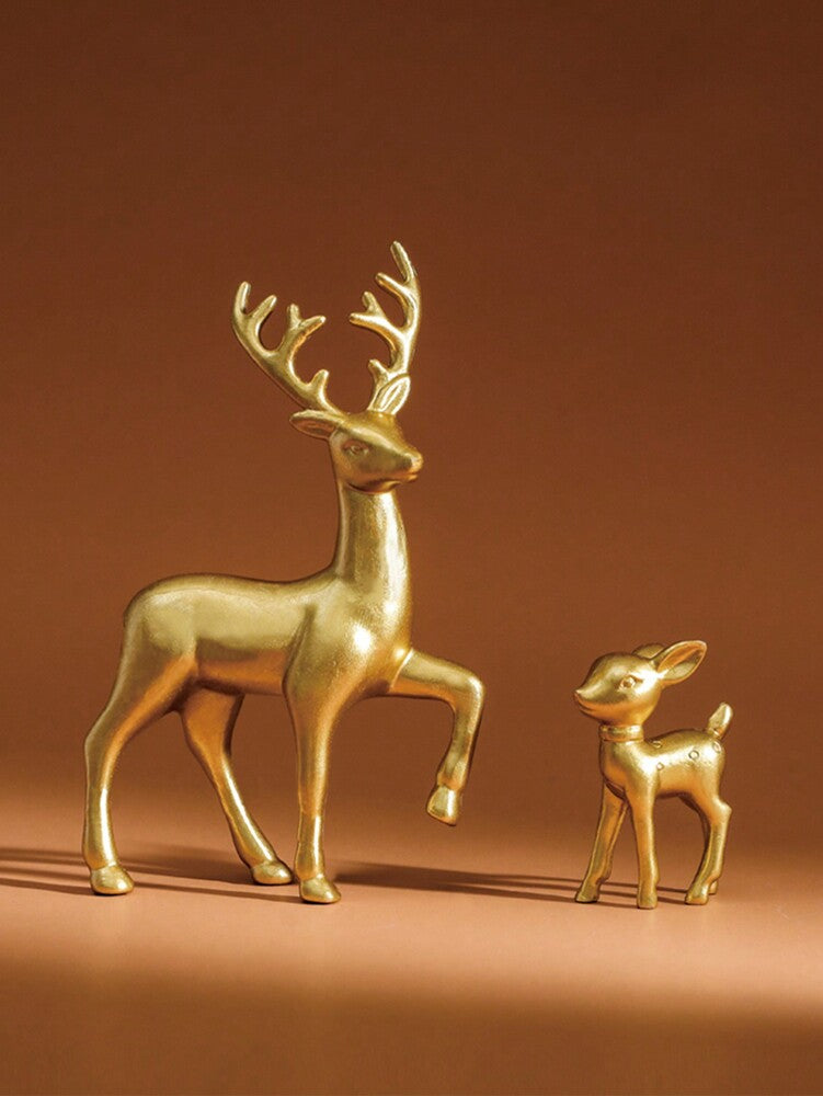 2pcs Gold Deer Sculptures, Mother and Baby Figurines for Room Decoration, Elegant Home Ornament Set, Perfect Birthday or Christmas Gift