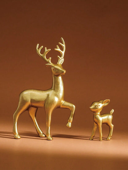 2pcs Gold Deer Sculptures, Mother and Baby Figurines for Room Decoration, Elegant Home Ornament Set, Perfect Birthday or Christmas Gift