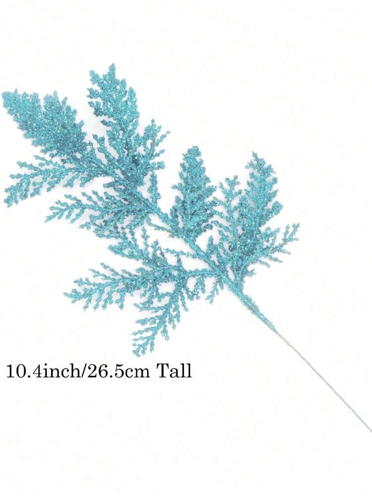 20pcs Glitter Cedar Pine Needles with Sequins, Artificial Blue and Pink Leaves for DIY Garlands, Wedding Bouquets, and Winter Holiday Home Decor