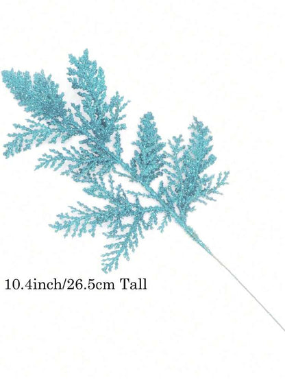 20pcs Glitter Cedar Pine Needles with Sequins, Artificial Blue and Pink Leaves for DIY Garlands, Wedding Bouquets, and Winter Holiday Home Decor