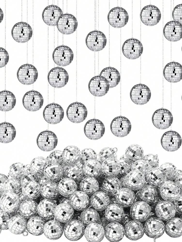 20pcs Silver Mirror Disco Ball Ornaments, Small Reflective Hanging Decorations for Disco Parties, Christmas Trees, Birthdays, and 70s-Themed Weddings