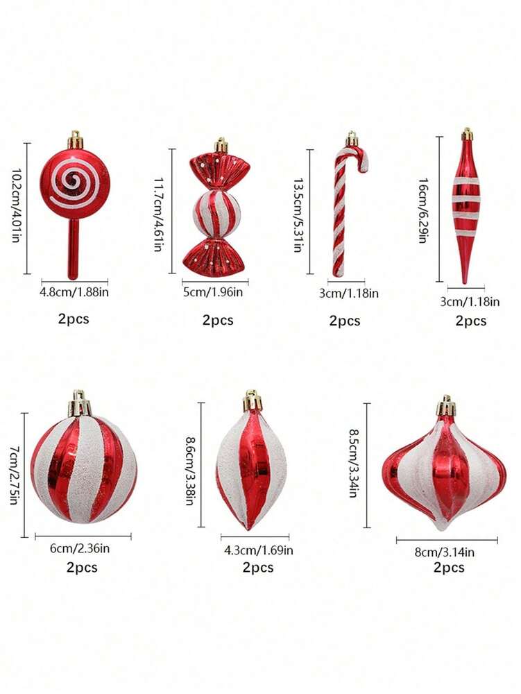 14/24pcs Red Candy Cane Ball Ornaments, Shatterproof Christmas Tree Hanging Decorations, Perfect for Holiday Home Decor and Gift Ideas