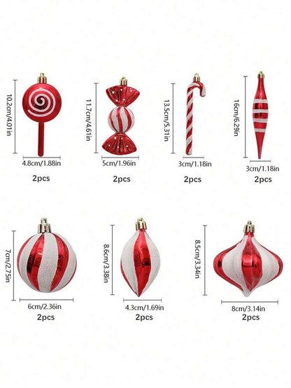 14/24pcs Red Candy Cane Ball Ornaments, Shatterproof Christmas Tree Hanging Decorations, Perfect for Holiday Home Decor and Gift Ideas