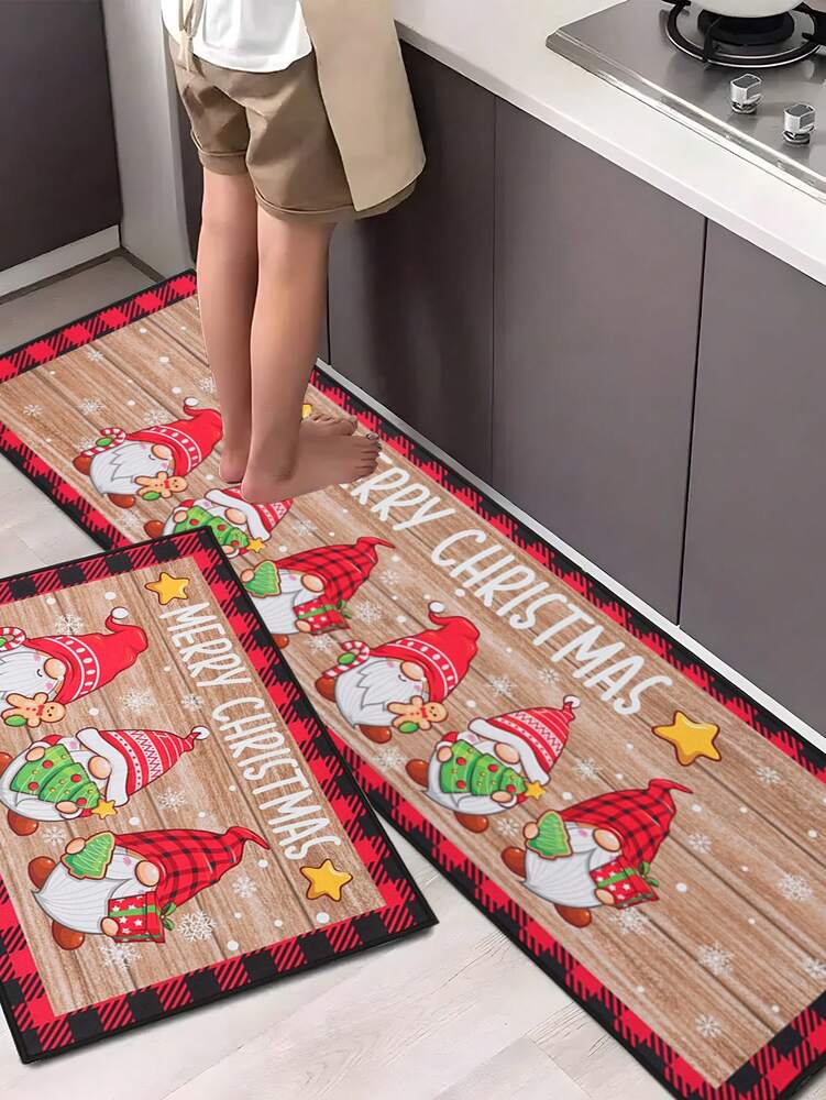 2pcs Merry Christmas Doormat Set, Gnome and Snowflake Design, Non-Slip Washable Floor Mats for Kitchen, Entryway, or Holiday Home Decoration 2026