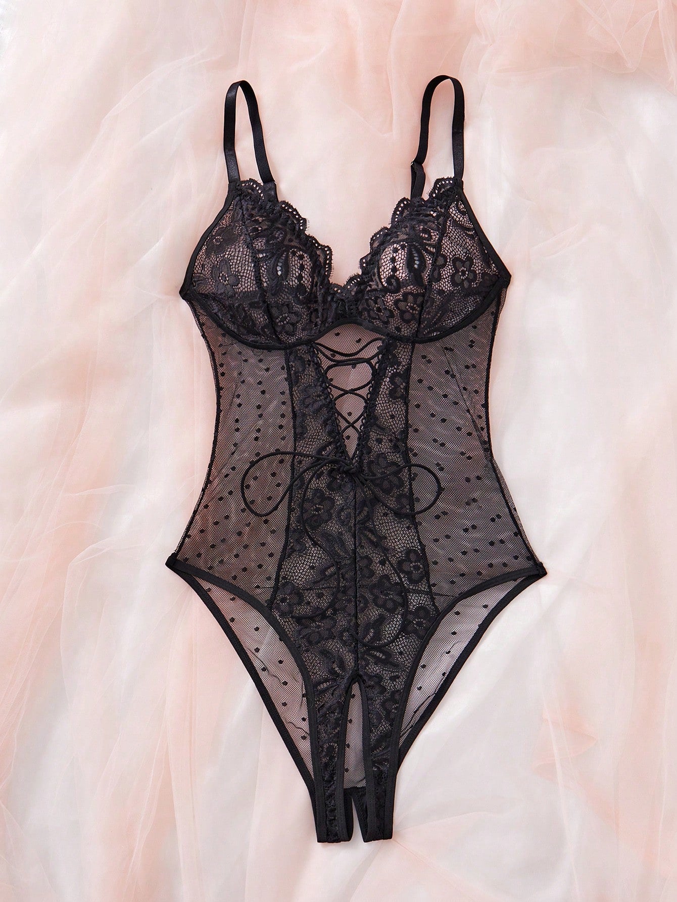 Contrast Lace Sexy Mesh Women's Bodysuit Lingerie, 1pc For Going Out