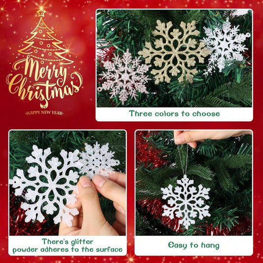 36pcs Plastic White Snowflake Ornaments, Durable Christmas Hanging Decorations, Elegant Winter Decor for Trees, Windows, and Festive Home Ambience