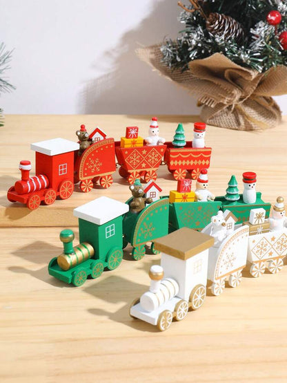 1pc/3pcs Wooden Christmas Train Ornament, Four-Section Tabletop Decoration for Windows, Gardens & Home Holiday Displays