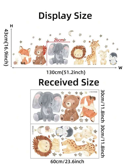 2pcs Cartoon Animal Wall Stickers Set, Cute Vinyl Decals for Living Room or Bedroom Decor, Easy Peel Wall Art for Home